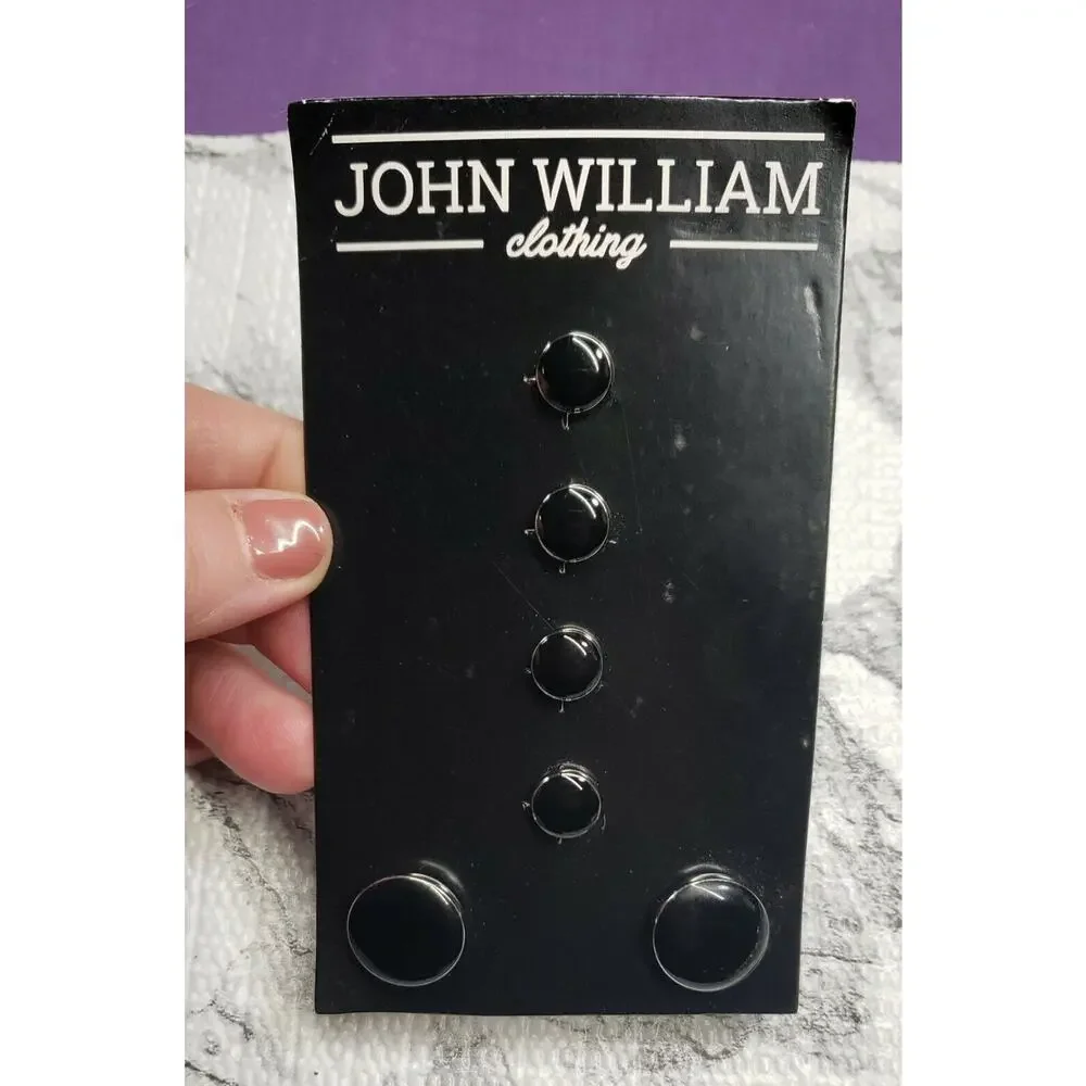 John William Clothing Cufflinks Set, Shiny Black Front, Silver Tone Back